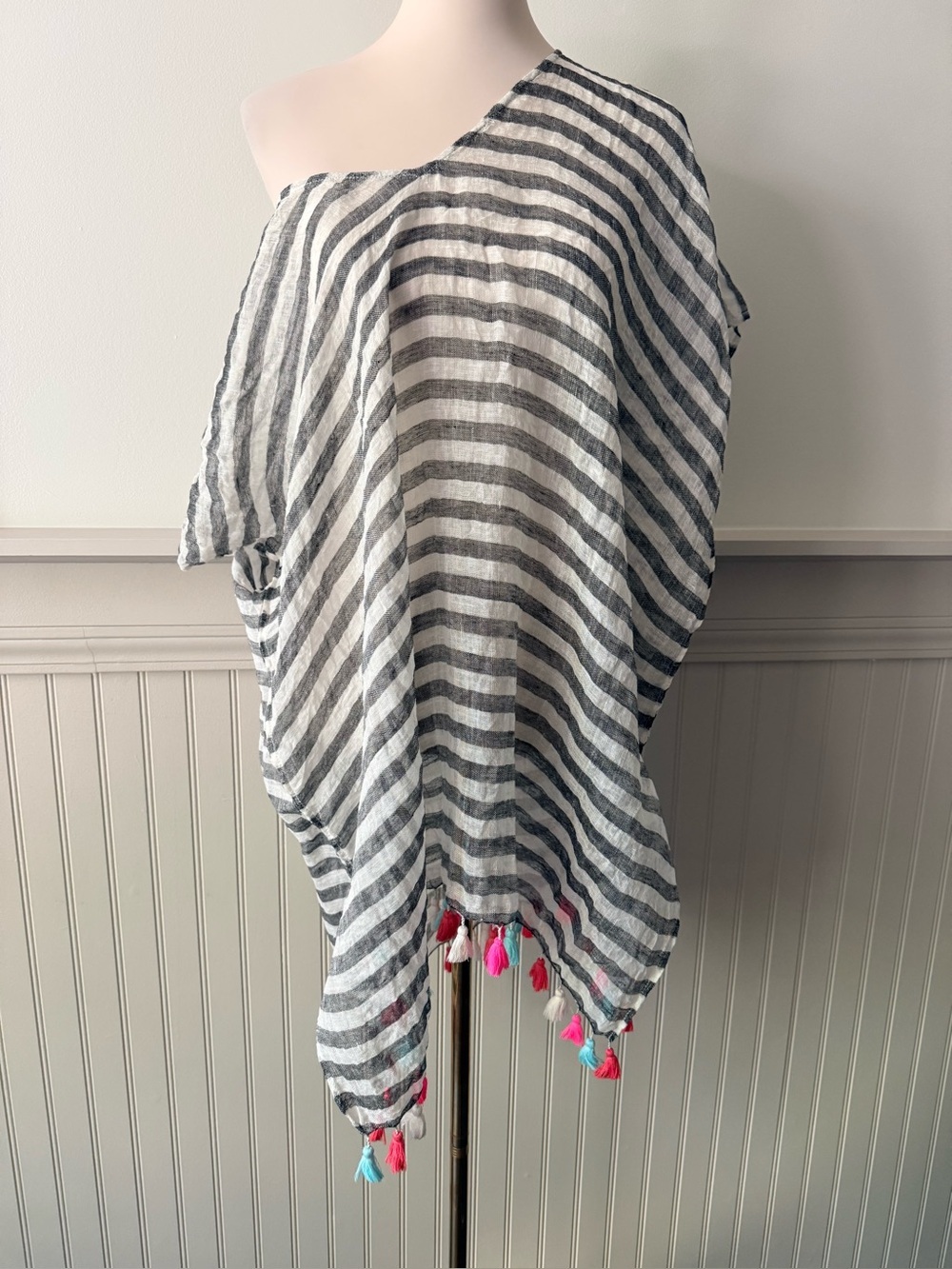 Seafolly 100% Linen Striped Tassel Beach Cover Up Kaftan O/S - Picture 6 of 8